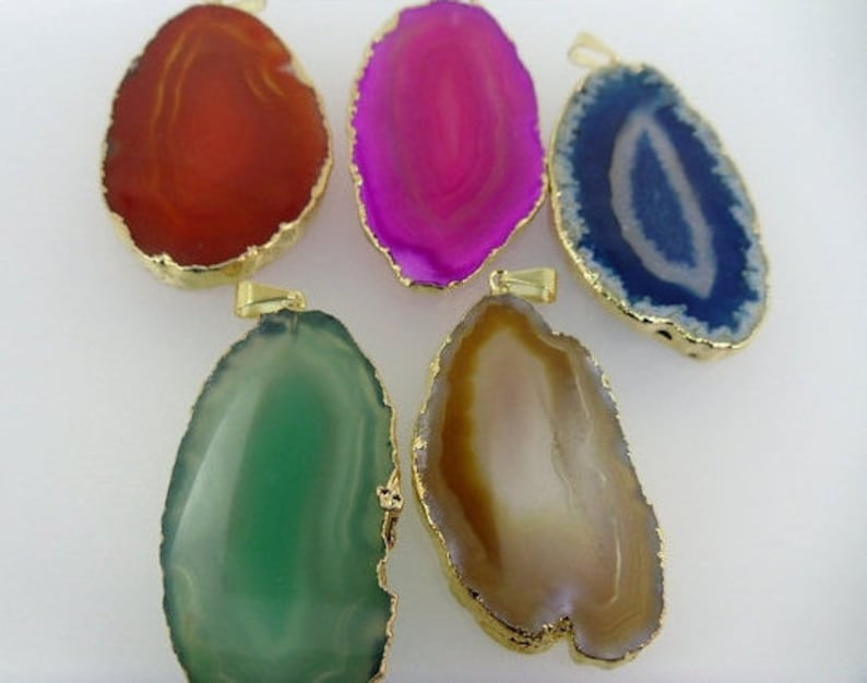 Agate Slice Druzy Pendant electroplated in gold Druzy Agate Slice Pendant AGSP You Chose Colorful agate slices image 3