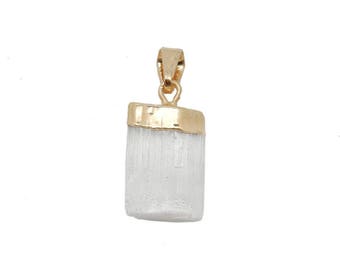 Selenite Crystal Pendant wiith 24k Gold or Silver Electroplated Cap and Bail