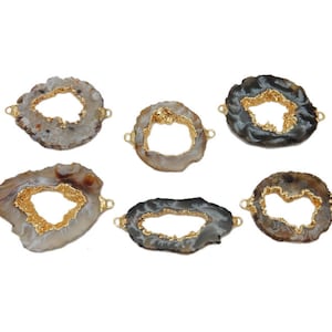 Freeform Agate Double Bail Pendant with Electroplated 24k Gold Inside and Bails (S87B19-01)