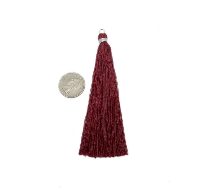 Maroon Tassel Large Silver Toned String Tassel Pendant Etsy