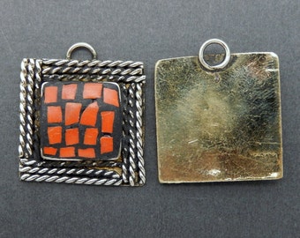 Square Red Coral Color Mosaic Pendant Brass Pendant (S4B5-15)