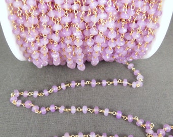 10 feet Lavender Chalcedony Wire Wrapped Beaded Chain - Gold Vermeil Rosary Style Chain  BuY in BuLK and SAVE - 10 Feet (CHN-249)