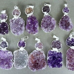 Drusy Druzy Cluster Pendant with Sterling Silver Electroplated Edge S9b4-06
