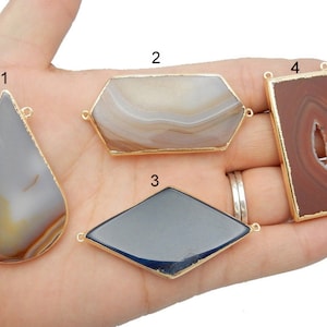 Colorful Agate Slice Double Bail Pendants with Electroplated 24k Gold Edge (LOT G-1518)