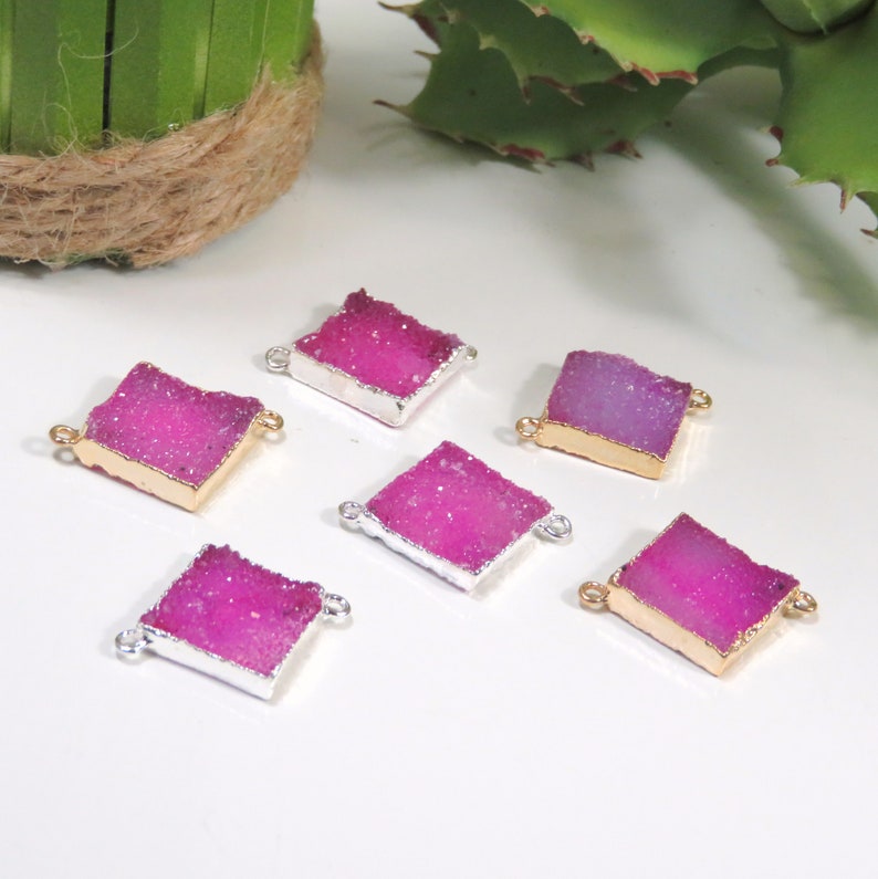 S118B8 Druzy Pendant Diamond Shaped Double Bail Pendant Gold or Silver Electroformed