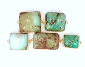 Rounded Corner Square Chrysoprase Double Bail Pendant with Gold Electroplated Edge (B82B2-09)