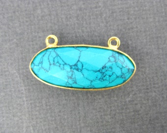 Turquoise Oval Charm Pendant -26mm x 10mm Gold over Sterling Bezel- Double Bail Pendant- Turquoise Magnesite Charm Pendant (PG-047)