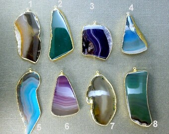 Agate Druzy Druzzy Drusy Slice Pendant Edged in 24k gold --- YoU CHooSE (Lot G-168)