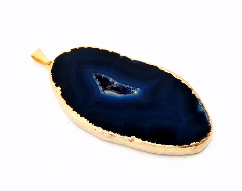 S20B17-12 BlueTeal Agate Freeform Pendant with Electroplated 24k Gold Edge