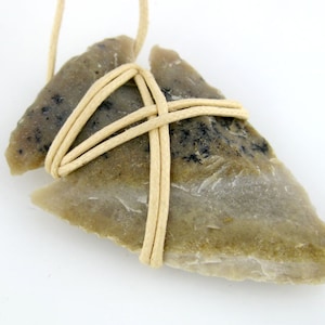 Arrowhead Pendant Necklace-- Handcarved Stone Arrowhead on a TAN Cord  S77B2-07