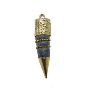 Lapis Lazuli Pendant - Tibetan Style Lapis Lazuli Point Pendant with Spiral Repousse Accent and Brass Cap and Tip (S111B2-03)