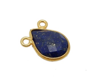 Lapis Lazuli Teardrop Station Conector de fiança dupla - 13 mm x 9 mm ouro sobre pingente de moldura de prata esterlina (S19B12-12)