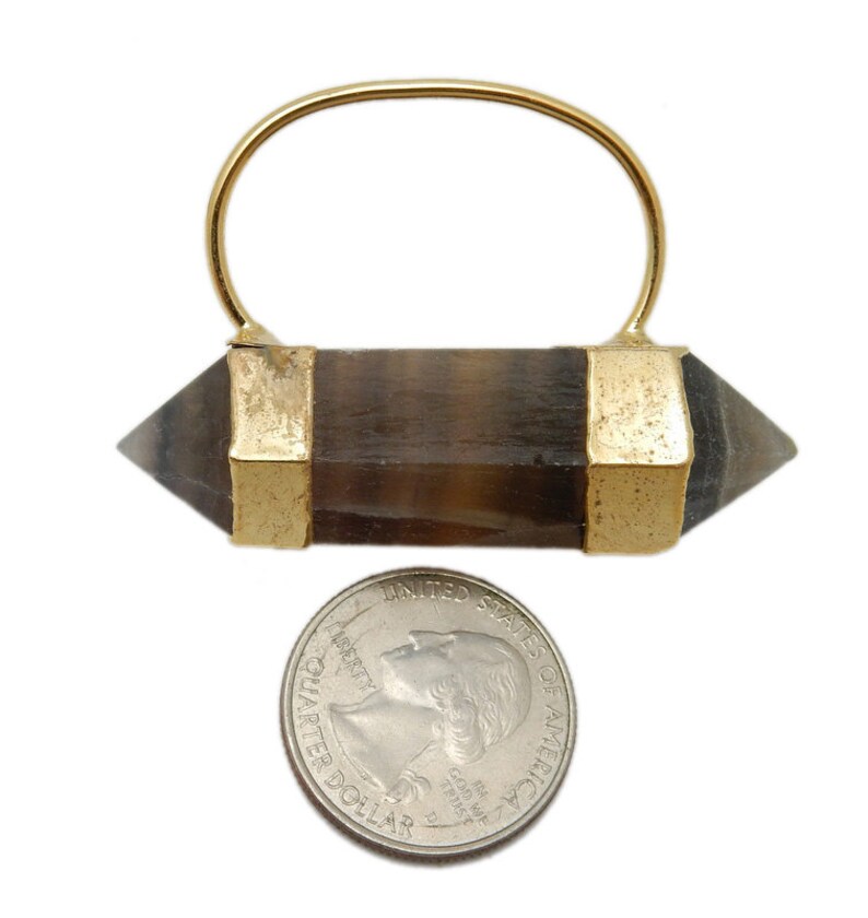 S51B14-05 Fancy Rainbow Fluorite Double Terminated Point Pendant with Electroplated 24k Gold Cap and Bail