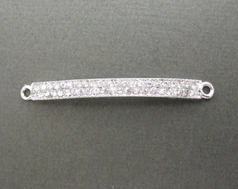 Silver Tone Pave Rhinestone CZ Curved Bar Double Bail Connector Pendant (S19B3-03)
