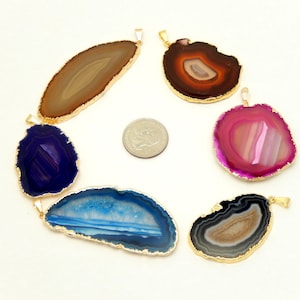 Agate Slice Druzy Pendant electroplated in gold Druzy Agate Slice Pendant AGSP You Chose Colorful agate slices image 4