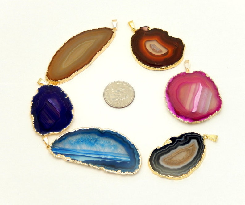 Agate Slice Druzy Pendant electroplated in gold Druzy Agate Slice Pendant AGSP You Chose Colorful agate slices image 4
