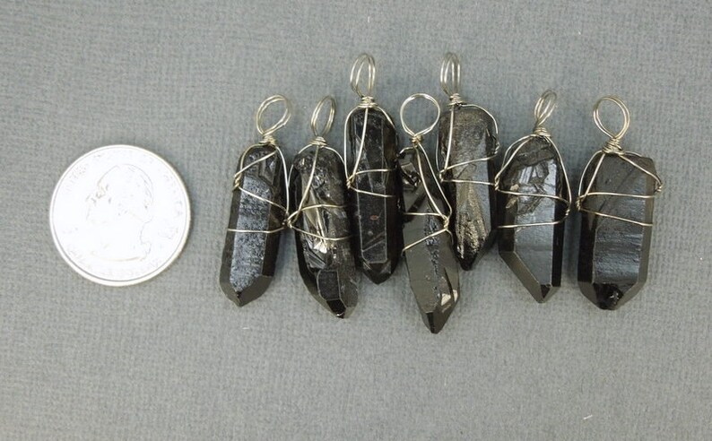 Gemstone Charm Black Coated Crystal Quartz Point with Silver plated Wire Wrap Charm Pendant S20B11-03 image 3