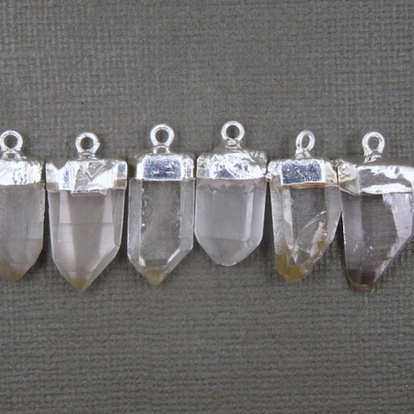 Crystal Quartz Point Pendant-- Petite Crystal Quartz Charms Pendants with Silver Electroplated caps--  (S35B8-07)