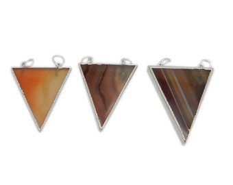 Petite Orange Agate Triangle Double Bail Pendant with Electroplated Silver Edge (S110B8-23)