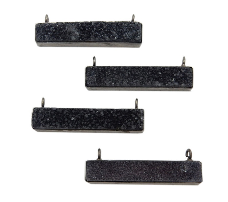 Dyed Black Colored Druzy Double Bail Pendant Bzldruz Oxidized Silver Plated Bezel Bar S35B15-01