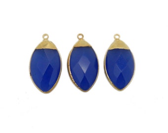 Royal Blue Chalcedony Marquise Briolette Pendant with Electroplated 24k Gold Cap and Edge (S113B2-11)