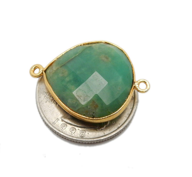 S1B20-16 Chrysoprase Drop Double Bail Pendant set in Gold Plated Bezel