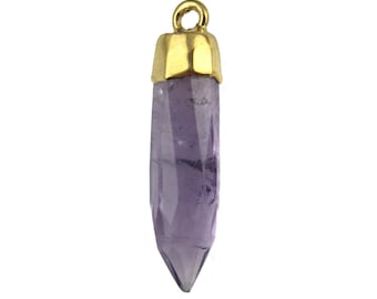 Amethyst Crystal Petite Spike Pendant Charm with 24k gold electroplated cap (S28-B2-04)