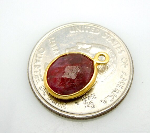 Dyed Ruby Station Oval Pendant- 11mm X 9mm Gold Vermeil