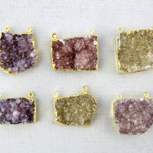Amethyst Druzy Druzzy Drusy Double Bail Freeform Pendant with 24k Gold Electroplated Edge (S1B15-01)