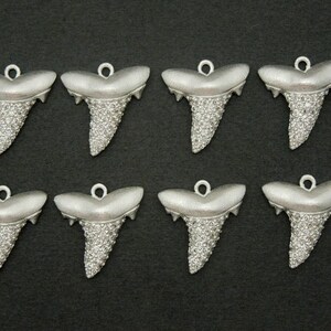 Shark Tooth Small Charm Pendant Solid Sterling Silver Charm with Rhinestone Pave LA-59 image 2