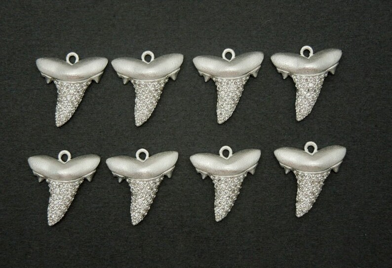 Shark Tooth Small Charm Pendant Solid Sterling Silver Charm with Rhinestone Pave LA-59 image 2