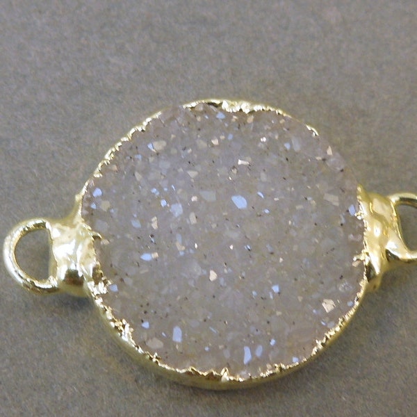 Druzy Druzzy Drusy Pendant Round Edged in 24k gold Double Bail station connector link charm CRD (S1B13-03)