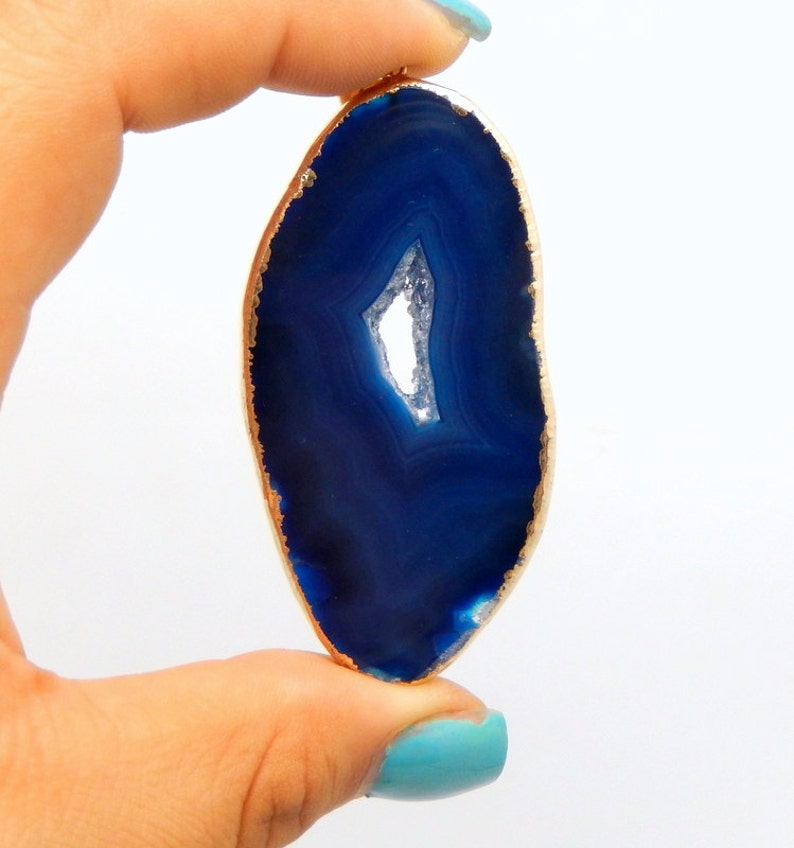 S20B17-12 BlueTeal Agate Freeform Pendant with Electroplated 24k Gold Edge