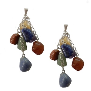 Gemstone Dangling Pendant with Gemstone Nuggets on Silver Plated Chain (S9B5-04)