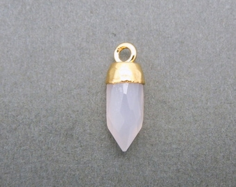 Tiny Rose Quartz Spike Pendant Charm with Electroplated 24k Gold Cap and Bail  (S20B16-11)