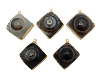 Square Brown Agate Pendant with Electroplated 24k Gold Cap and Bail (S51B14-14)