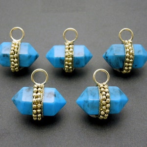 Turquoise Howlite Colored Nugget Pendant  -- Double Terminated Nugget with Dotted Brass Edge and Bail - (S20B14-02)