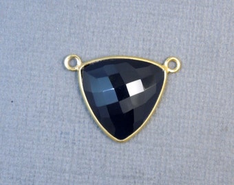 Black Onyx Trillion Cut Double Bail Pendant- 19mm Gold over Sterling Silver Bezel Charm Pendant (S39B3-02)