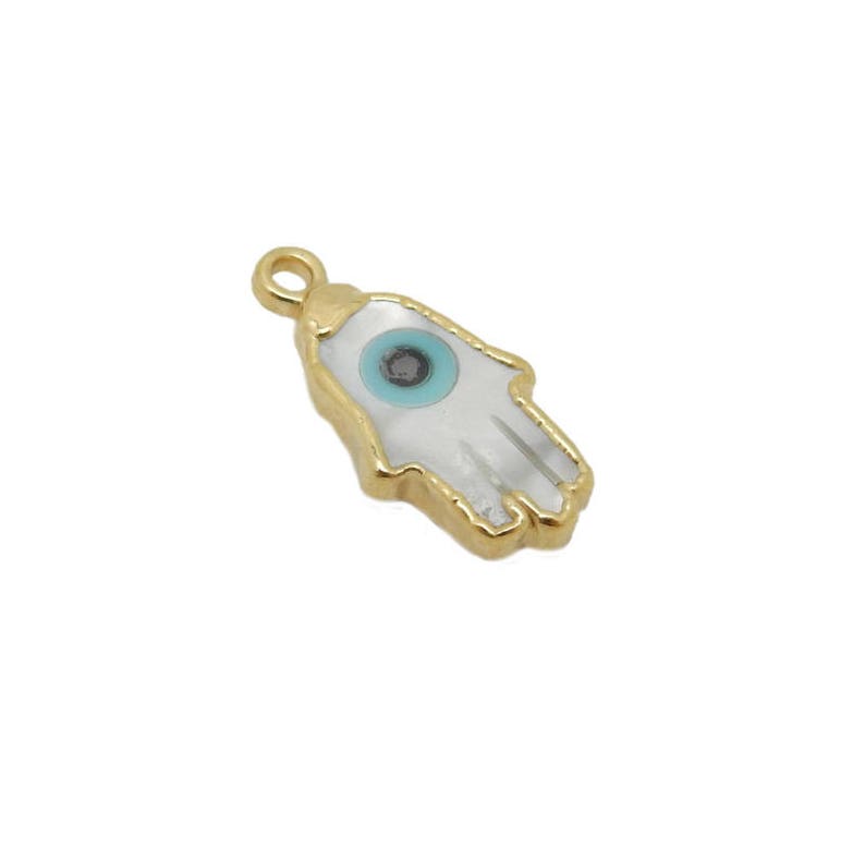 Tiny Pearl Hamsa Hand Pendant with Electroplated 24k Gold, Gun Metal, or Silver Edge and Cap (S87B18-07) (S86B12-04) (S86B19-16) image 6