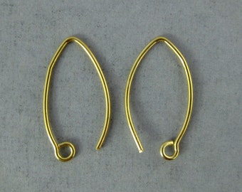 Ear Wires-- Gold Over Sterling Ear Wires Earring Hooks Leaf shape -1 PAIR  (S36-B3-02)