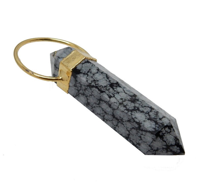 Snowflake Jasper Double Terminated Point Pendant with Fancy Electroplated 24k Gold Cap and Bail S93B19-07