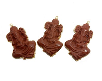 Red Jasper Ganesha Pendant with Electroplated 24k Gold Edge (S95B14-15)