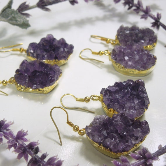 Boucles d’oreilles améthystes améthystes améthystes Druzy - plaqué or 24 carats ou argent (S56B24A) 2d9474 Boucles d’oreilles améthystes améthystes améthystes Druzy - plaqué or 24 carats ou argent (S56B24A) 2d9474