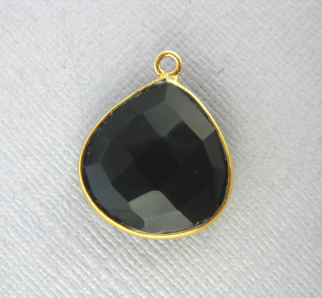 Black Onyx Drop Pendant 15mm Gold Vermeil Bezel Charm Pendant Etsy