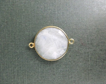 Moonstone Round Station Connector Pendant - 21mm Gold Over Sterling Bezel Double Bail Pendant (GA-19)