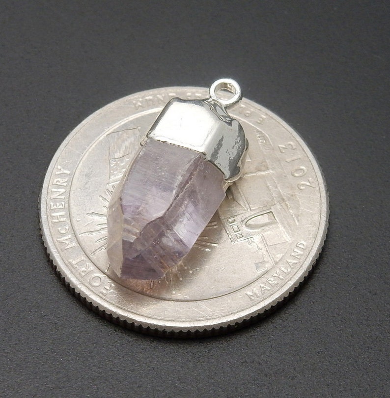 S69B5-13 Veracruz Amethyst Tiny Mexican Amethyst Quartz Point Pendant with Electroplated Silver Cap and Bail