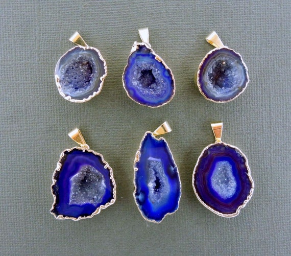 Purple Agate Druzy Geode Pendant Dipped in a Layer of Electroplated 24k Gold High Quality DSA (S19B6-02)