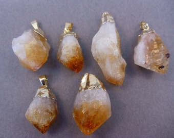 Citrine Point Pendant Raw Citrine electroplated gold (S122B1)