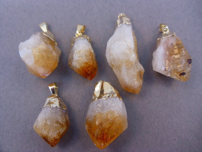 Citrine Point Pendant Raw Citrine electroplated gold S122B1 image 1