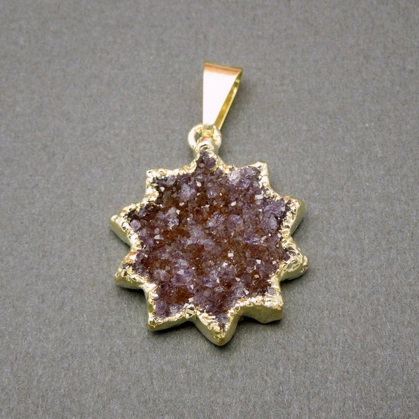 Amazing Druzy Sun Charm Pendant with Electroplated 24k Gold Edge -- Highest of Quality  (S51B2-04)